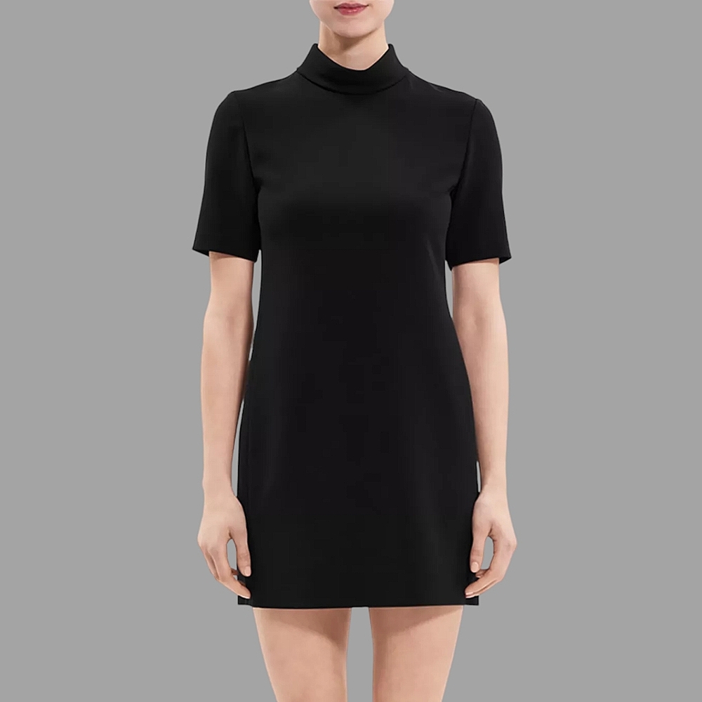 Theory Admiral Crepe Black SS Roll NK Mini Dress size 12